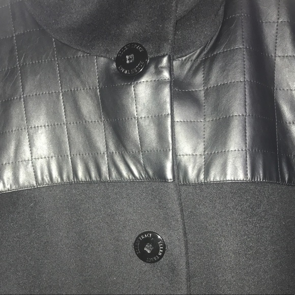 Ellen Tracy Wool Coat With Faux Leather - Picture 4 of 8